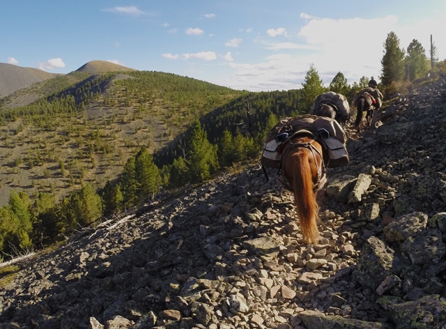 Khentii Wilderness Horseback Riding Expedition crosses a high pass,