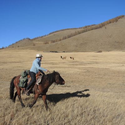 woman adventure travel in Mongolia, horse trekking